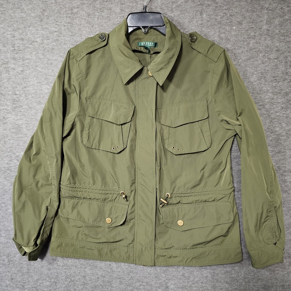 Lauren Ralph Lauren Jacket Women' Large Olive Pocket Zip Military Army Coat Core